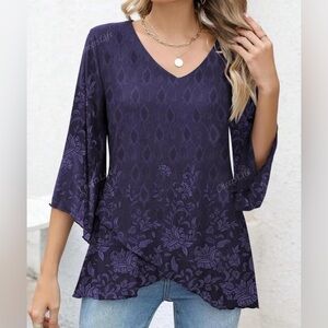 V-Neck Mesh Double Layered Blouse